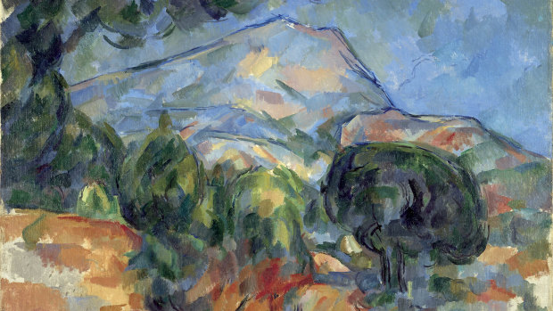 View of "Le Mont Sainte-Victoire au-dessus de la route du Tholonet", by French painter Paul Cezanne.