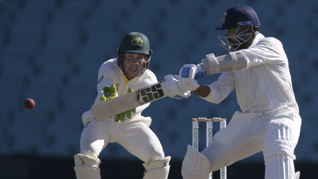 Centurion: Murali Vijay takes the to Cricket Australia XI attack late in the day.