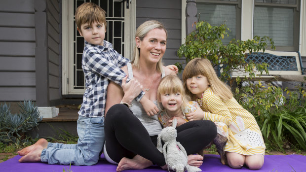 Kath Carroll with her children Oliver, 6, Sophie, 3 and Harper, 6. 
