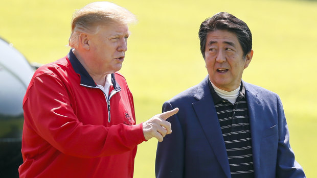 US President Donald Trump joins Shinzo Abe, Japan's prime minister, for a round of golf at Mobara Country Club during his three-day visit.