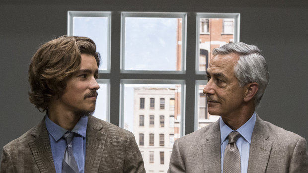 Brenton Thwaites and David Strathairn in An Interview with God. 