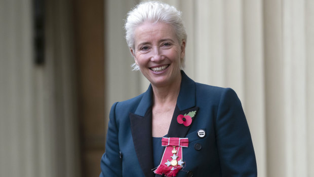 Emma Thompson outside Buckingham Palace after being made a Dame Commander of the British Empire.