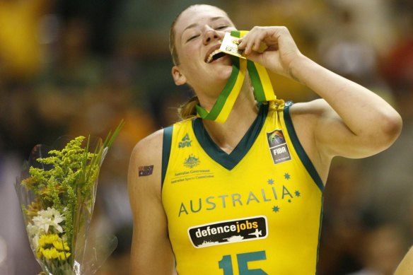 Lauren Jackson after the Opals won the FIBA World Championship final in 2006.