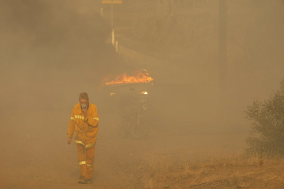 The scene that greeted Ken Irwin and Cameron Houston at Whittlesea on Black Saturday.