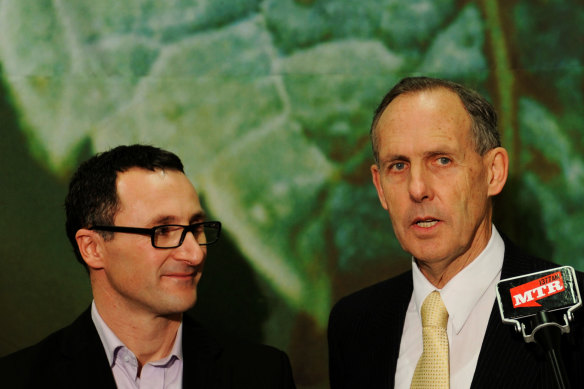 Senator Di Natale on the campaign trail with former Greens leader Bob Brown in 2010.