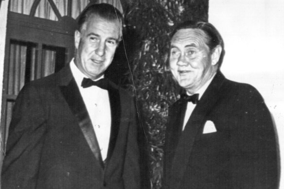 Then US vice-president Spiro Agnew, left, and then Australian Liberal prime minister John Gorton at The Lodge on January 14, 1970.