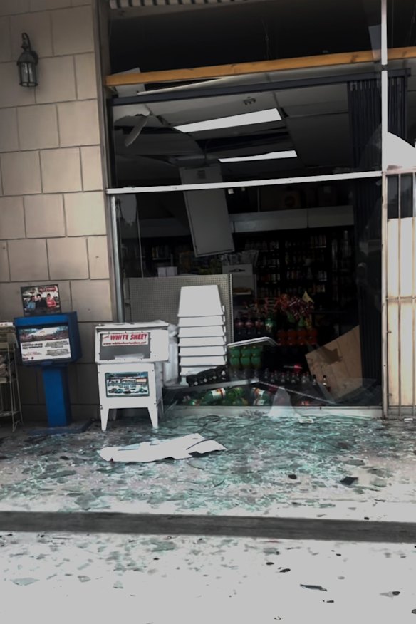 This image provided by Nima Tabrizi shows glass and debris on the ground after the explosion.