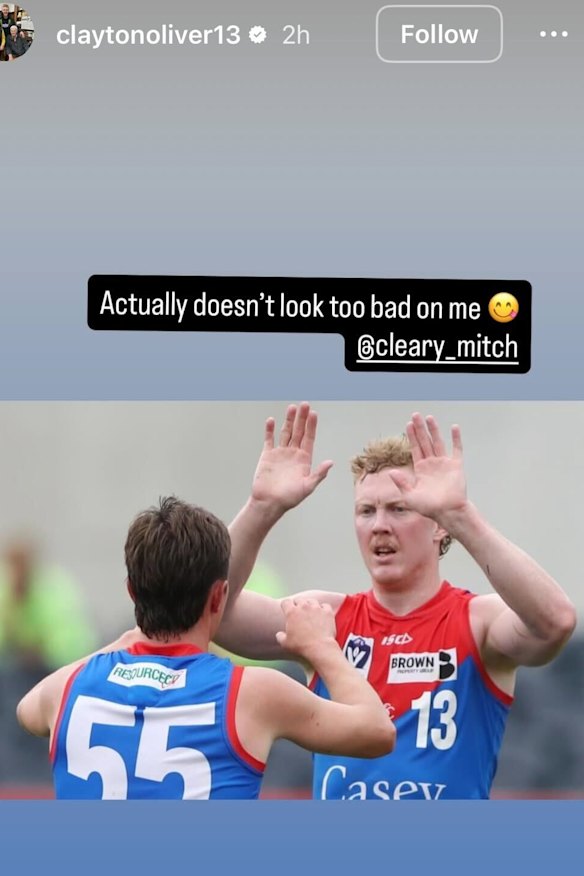 Clayton Oliver took to Instagram to respond to media reports about his future at the Demons.