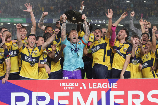 The Mariners lifted the A-League Premiership on Wednesday night –  the first trophy in their bid for a historic Australian treble.