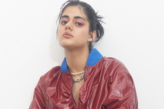 Perple “Armada” jacket, $525. Chopova Lowena “Isola” skirt, $2765, from Parlour X. Vivienne Westwood “Simonetta” pearl necklace, $445, from Parlour X. Dinosaur Designs “Hug” silver choker, $975. Max Mara boots, $1870 (worn throughout).