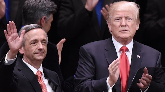 Donald Trump, pictured with pastor Robert Jeffress in 2017.