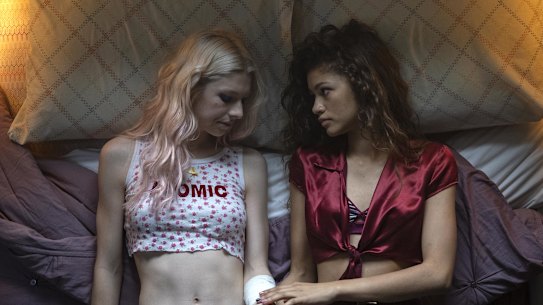 Hunter Schafer and Zendaya in the HBO series Euphoria.