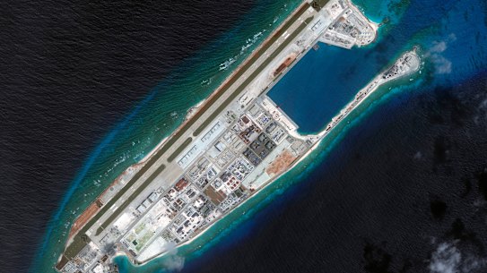 Fiery Cross Reef in the Spratly Islands has been fully developed by China. President Xi Jinping told then US president Barack Obama in 2015 that China would not build military fortifications on several artificial islands in the South China Sea.