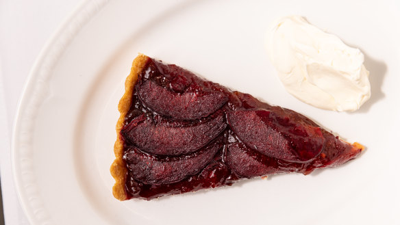 Plum crostata with double cream.