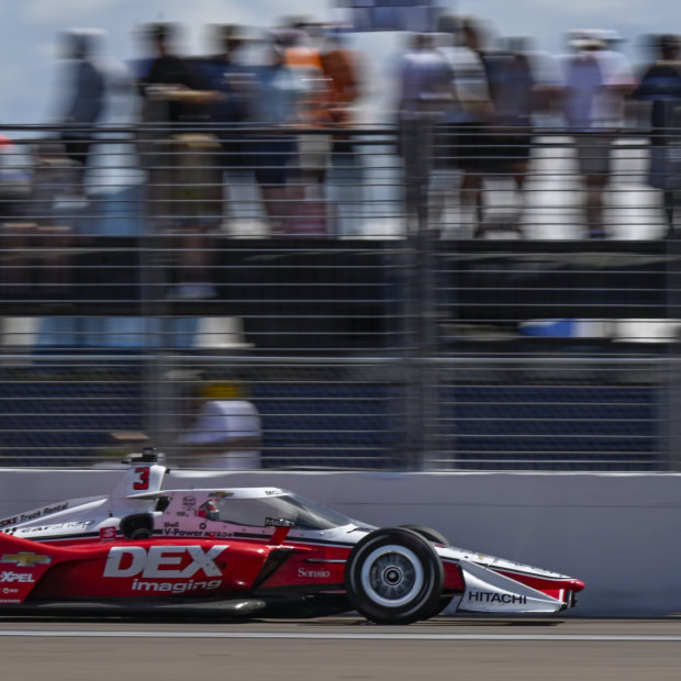 Scott McLaughlin accelerates into the front straightaway during the Grand Prix of St Petersburg. 