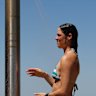MELBOURNE,Â AUSTRALIAÂ - JANUARY 04, 2019: A general view of St Kilda beach in Melbourne,Â AustraliaÂ on 4 January, 2019.Â Victoria sweltered through what is expected to be the hottest day in three years with the temperature already soaring to 38 degrees at 12pm. Photo by PaulÂ Rovere