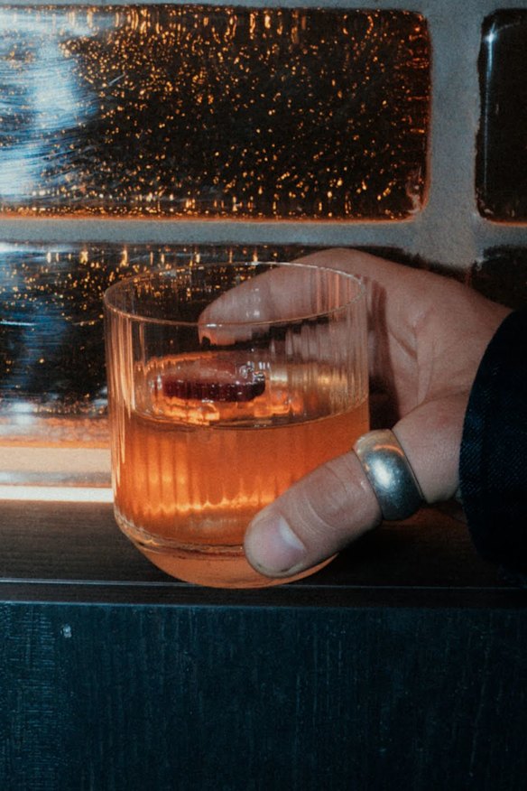 The Moon Shadow cocktail: strawberry, red bean, toasty hojicha and mooncake gin by bar director Joey Tai. 