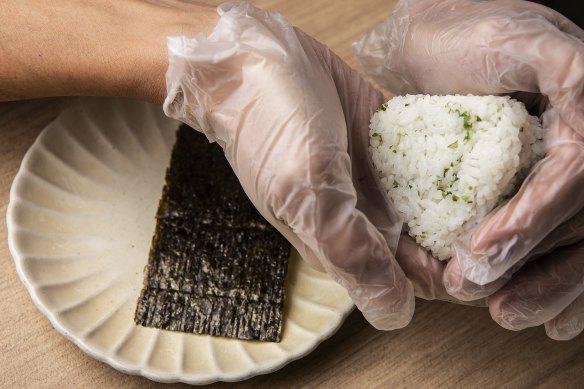 Onigiri being moulded by Comeco Foods’ co-owner, Masa Haga.