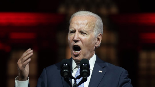 Soul of the nation: US President Joe Biden speaks outside Independence Hall in Philadelphia.