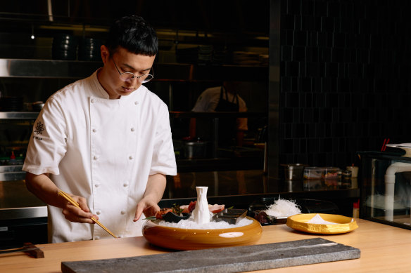 Star chef Alex Yu in the kitchen at Sokyo.