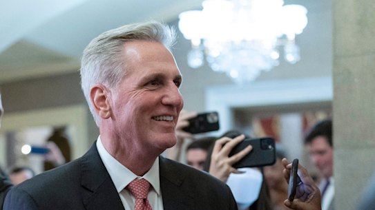 A chastened Kevin McCarthy leaves the House floor after it voted to adjourn for the evening.