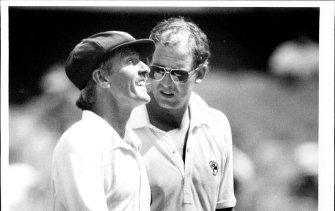 NSW and Australian spin duo Bob Holland and Murray Bennett in 1986 at the SCG.