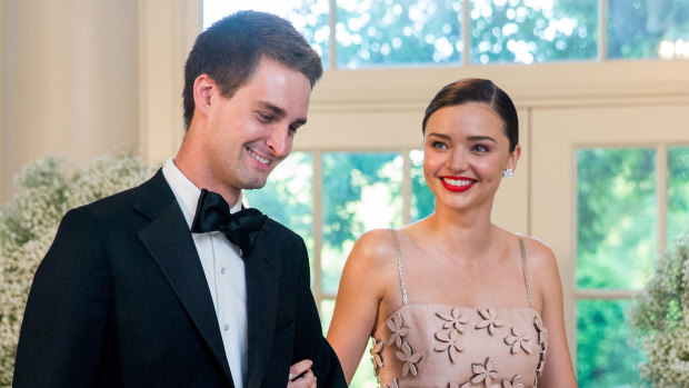 Miranda Kerr and Snapchat CEO Evan Spiegel in less covert times in 2016. 