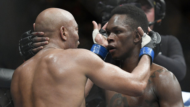 Respect: Adesanya and Silva embrace after their epic contest.
