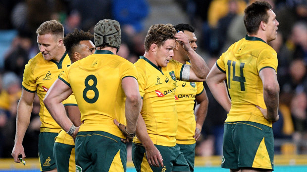 Shellshocked: The Wallabies impressed for 30 minutes before the All Blacks ran riot.