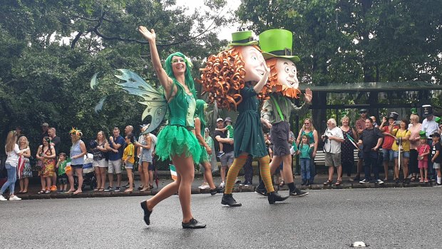 A crowd gathered outside the Botanic Gardens to watch the St Patrick's Day Parade in Queensland on March 16.