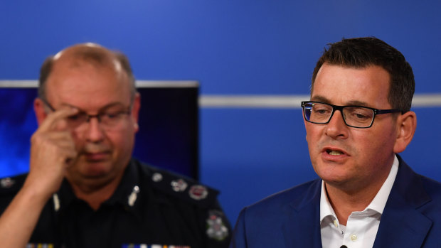 Chief Commissioner Graham Ashton and the Victorian premier Daniel Andrews, Bourke st media conference on  the night of the attack, Friday 9th November. 
 