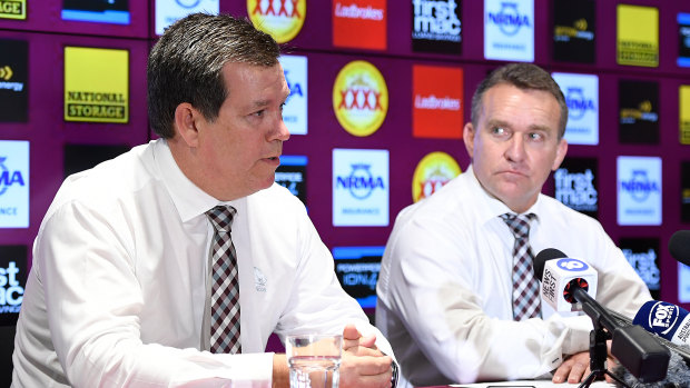 Commercial-in-confidence: Chairman Karl Morris, left, refused to elaborate on the financial detail of Bennett's termination.