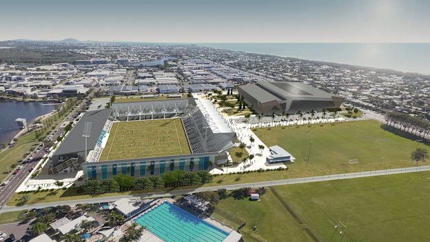 The proposed Sunshine Coast Stadium expansion and the adjacent indoor arena.