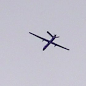 A Turkish drone pictured flying between Tal Tamr and Ras al-Ain. 