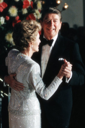 Nancy and Ronald Reagan having a (Second Inauguration) ball in 1985.