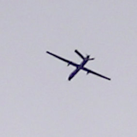 A Turkish drone pictured flying between Tal Tamr and Ras al-Ain. 