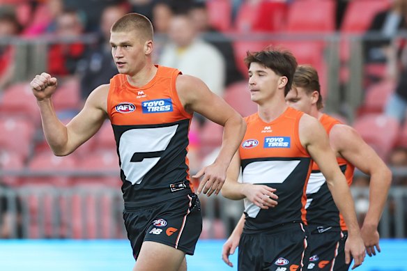 Max Gruzewski is developing a handy reputation as a goalkicking hybrid forward at the Giants. 