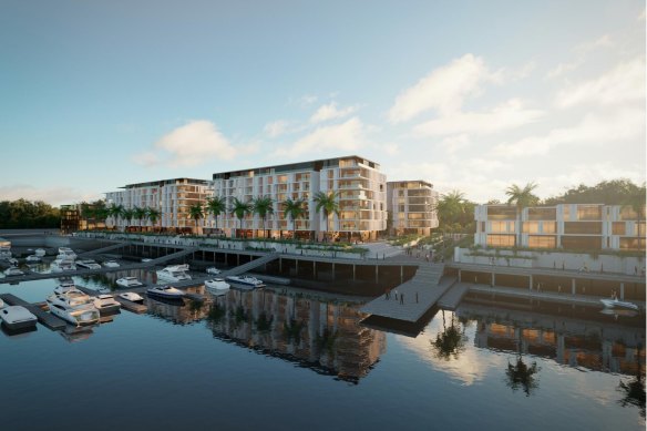 An artist’s impression of the apartments that would be built alongside the Georges Cove Marina, approved in 2021.