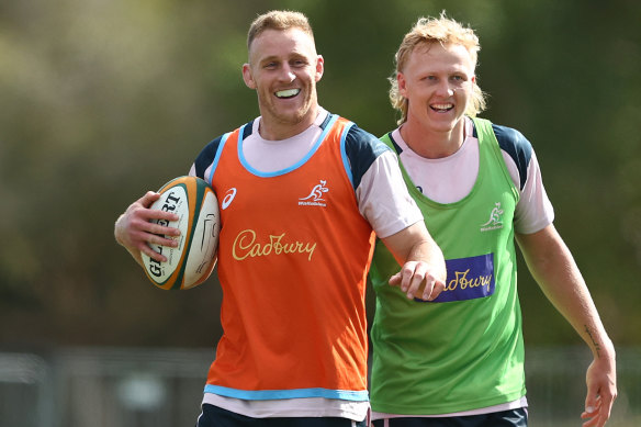 Reece Hodge and Carter Gordon during Australian team training.
