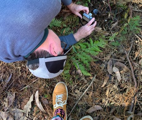 Fungi foraging with my other fun guy, Flowerman.