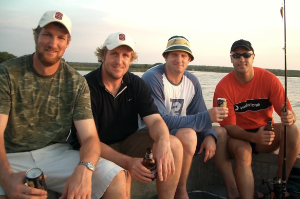 Justin Harrison (left) with Bill Young, David Giffen and Nathan Sharpe at a Wallabies World Cup training camp in Darwin and Arnhem Land. 