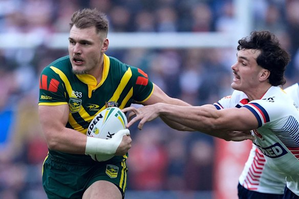 Angus Crichton in action for the Kangaroos. He could soon be wearing a Wallabies jersey.