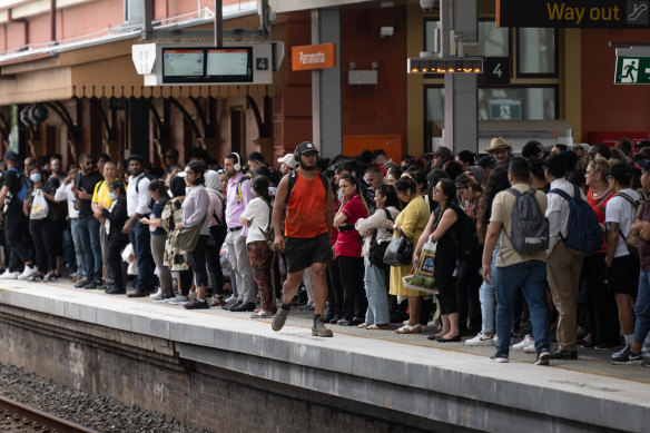 Commuters at Parramatta Station. 