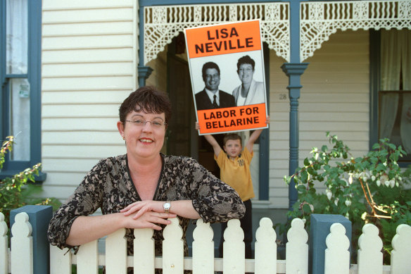Lisa Neville with her son at her Geelong West home in 2008.