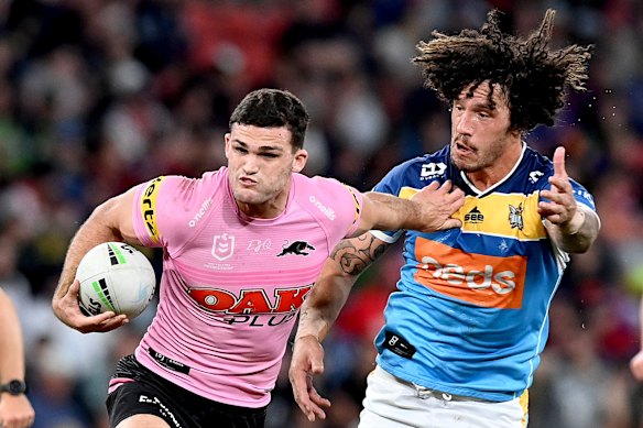 Nathan Cleary scored a hat-trick in Penrith’s 10th consecutive victory.