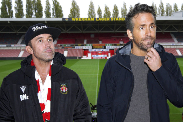 Rob McElhenney, left, and Ryan Reynolds aren’t football experts but are determined to see Wrexham rise to the top. 