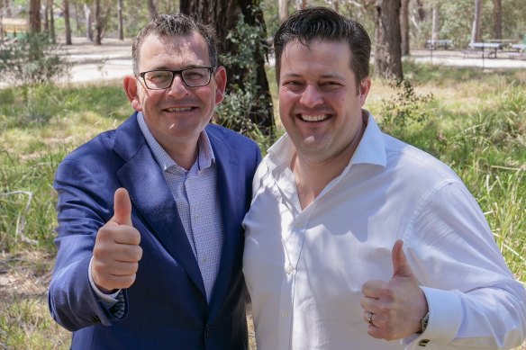 Will Fowles with Premier Daniel Andrews in Wattle Park last year.