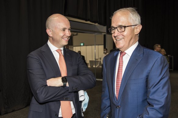 NSW Energy & Environment Minister Matt Kean with former prime minister Malcolm Turnbull at the Smart Energy conference on Wednesday.