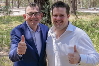 Will Fowles with Premier Daniel Andrews in Wattle Park last year.