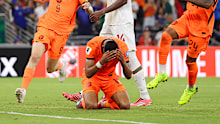 Cody Gakpo scores a goal for the Netherlands.